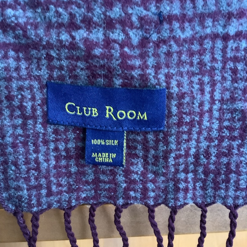 Club Room 100% Silk Grey & Plum Fringe Scarf – Lightweight & Classic - Picture 6 of 11